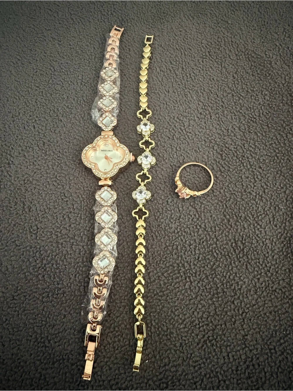 Rose Gold Floral Dial Women's Watch and Bracelet Set